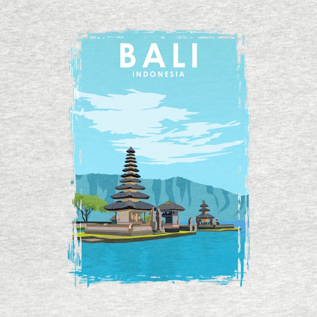 Bali Indonesia Vintage Minimal Temple Travel Poster by jornvanhezik